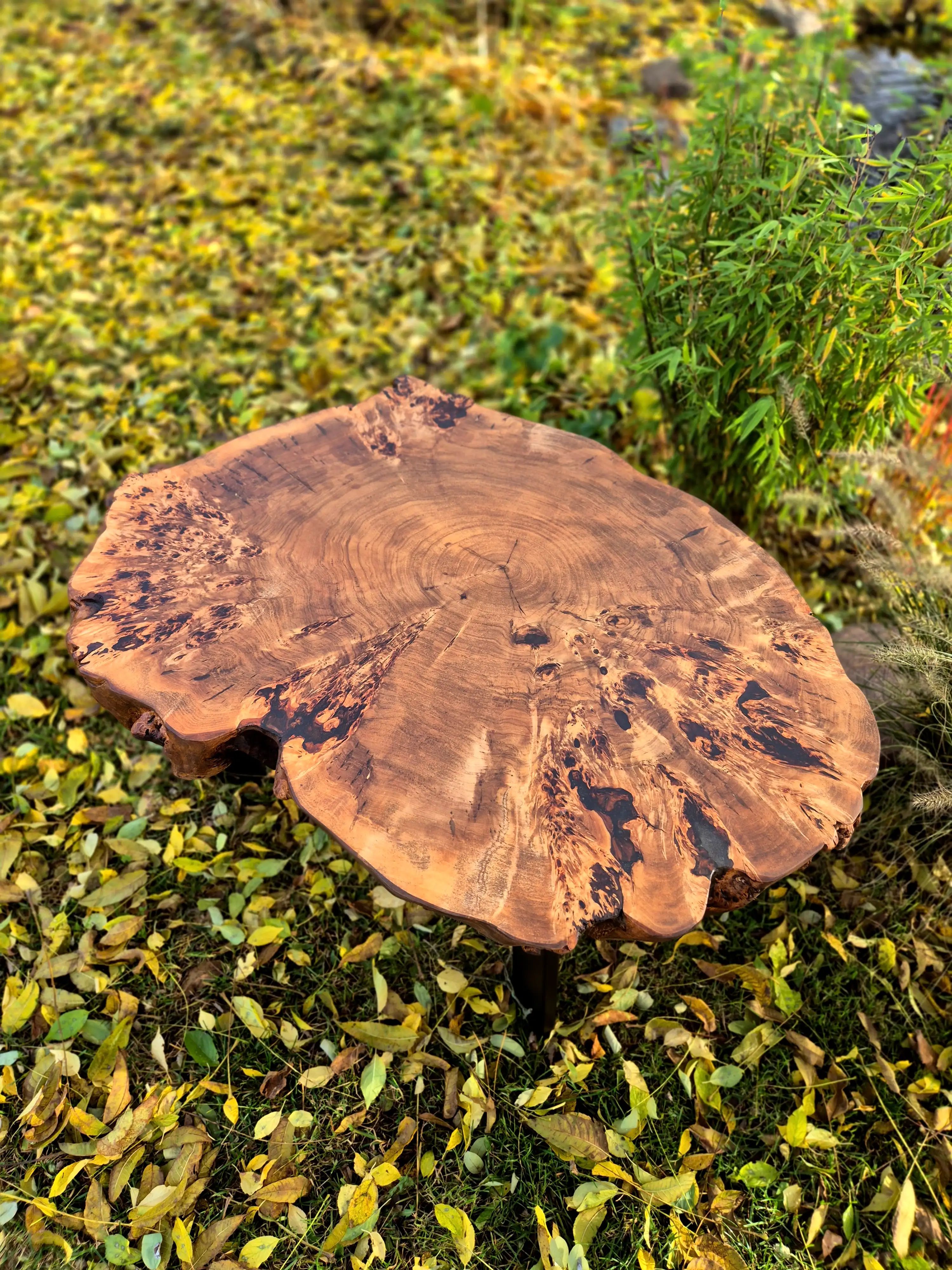 stolik kawowy wykonany z plastra topoli z czeczotą