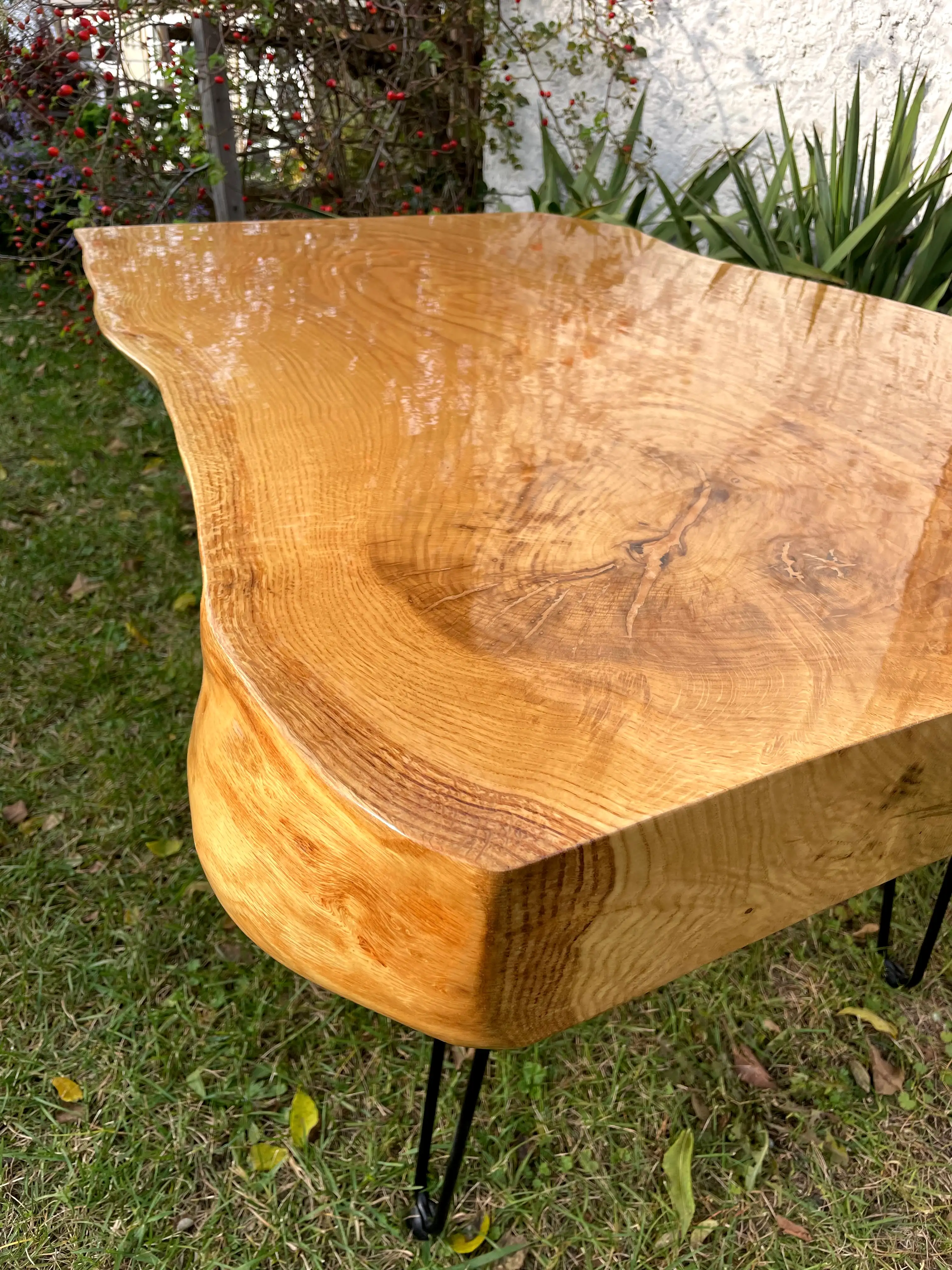 stolik kawowy dębowy zabezpieczony lakierem w połysku