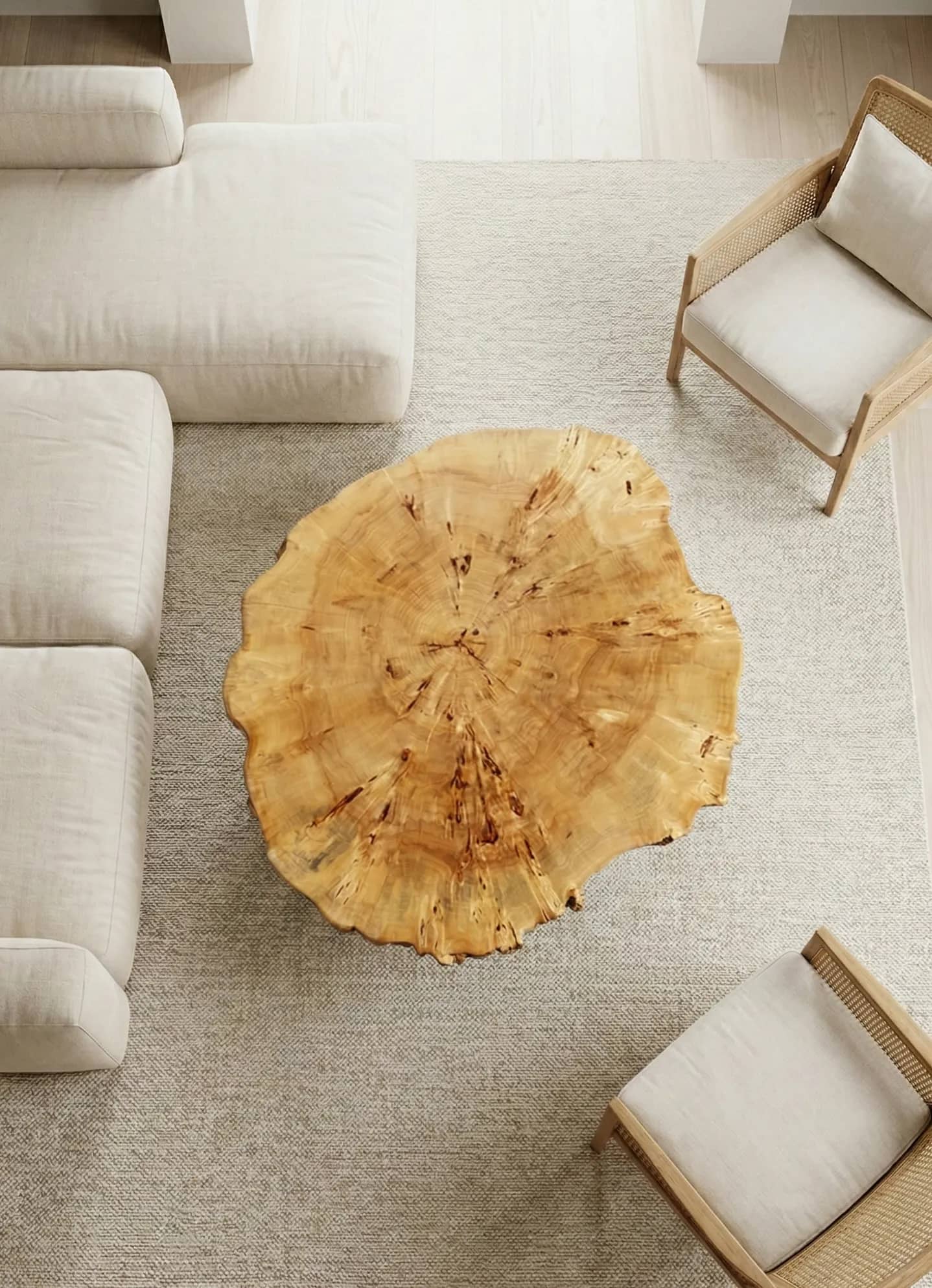 stolik kawowy z plastra topoli z czeczotą - plaster drewna topola