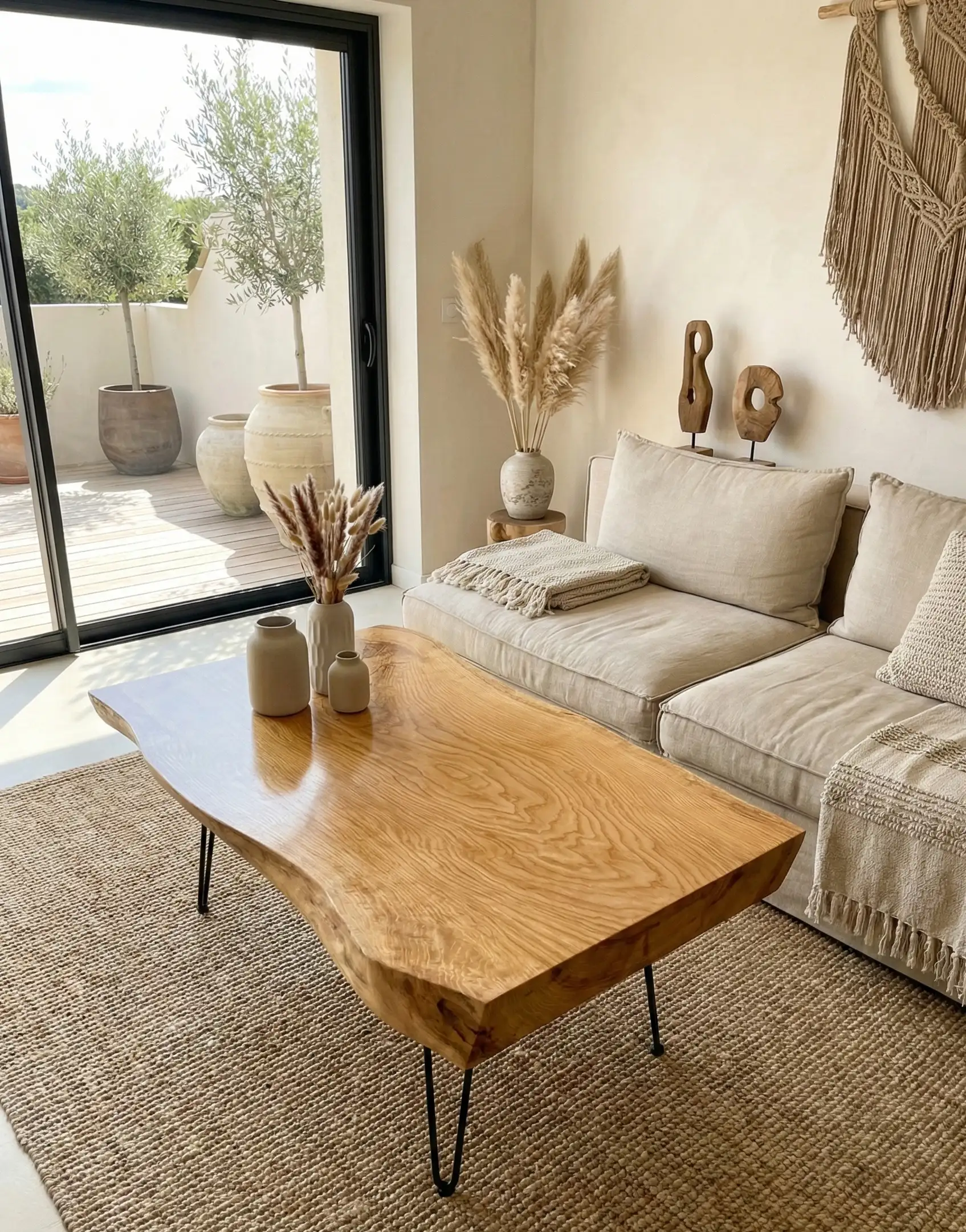 stolik kawowy wykonany z monolitu dębu na czarnych nóżkach