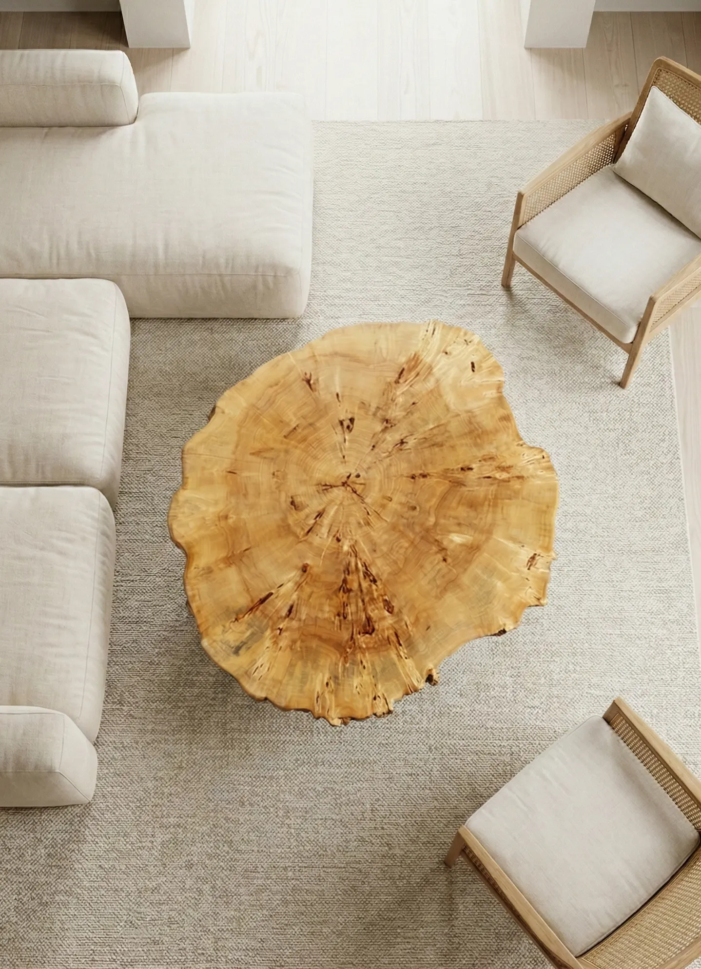 stolik kawowy z plastra topoli z czeczotą - plaster drewna topola