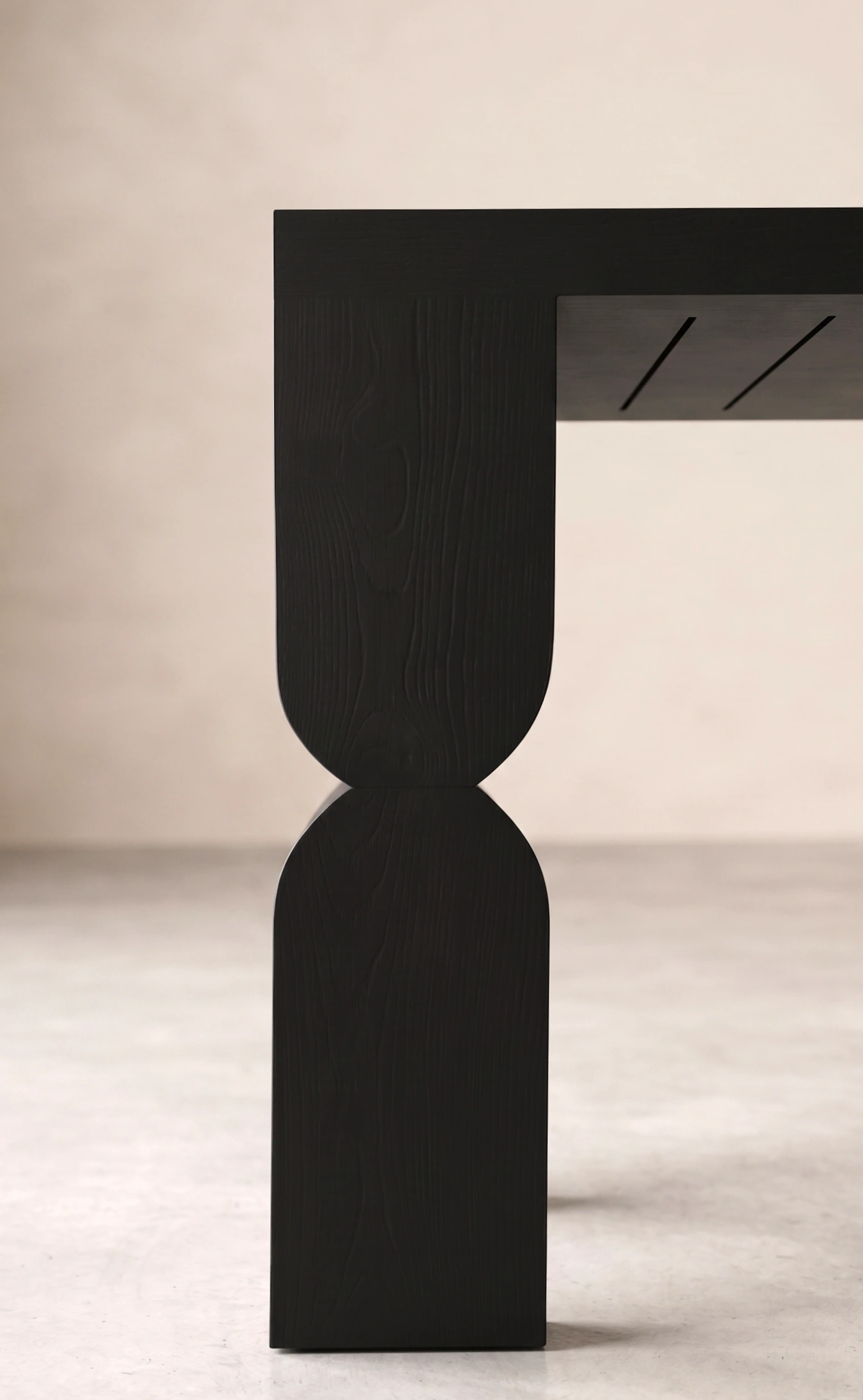 drewniana minimalistyczna noga do konsoli biurko długie 170cm dębowe drewno z bejca ciemny brąz czarne meble