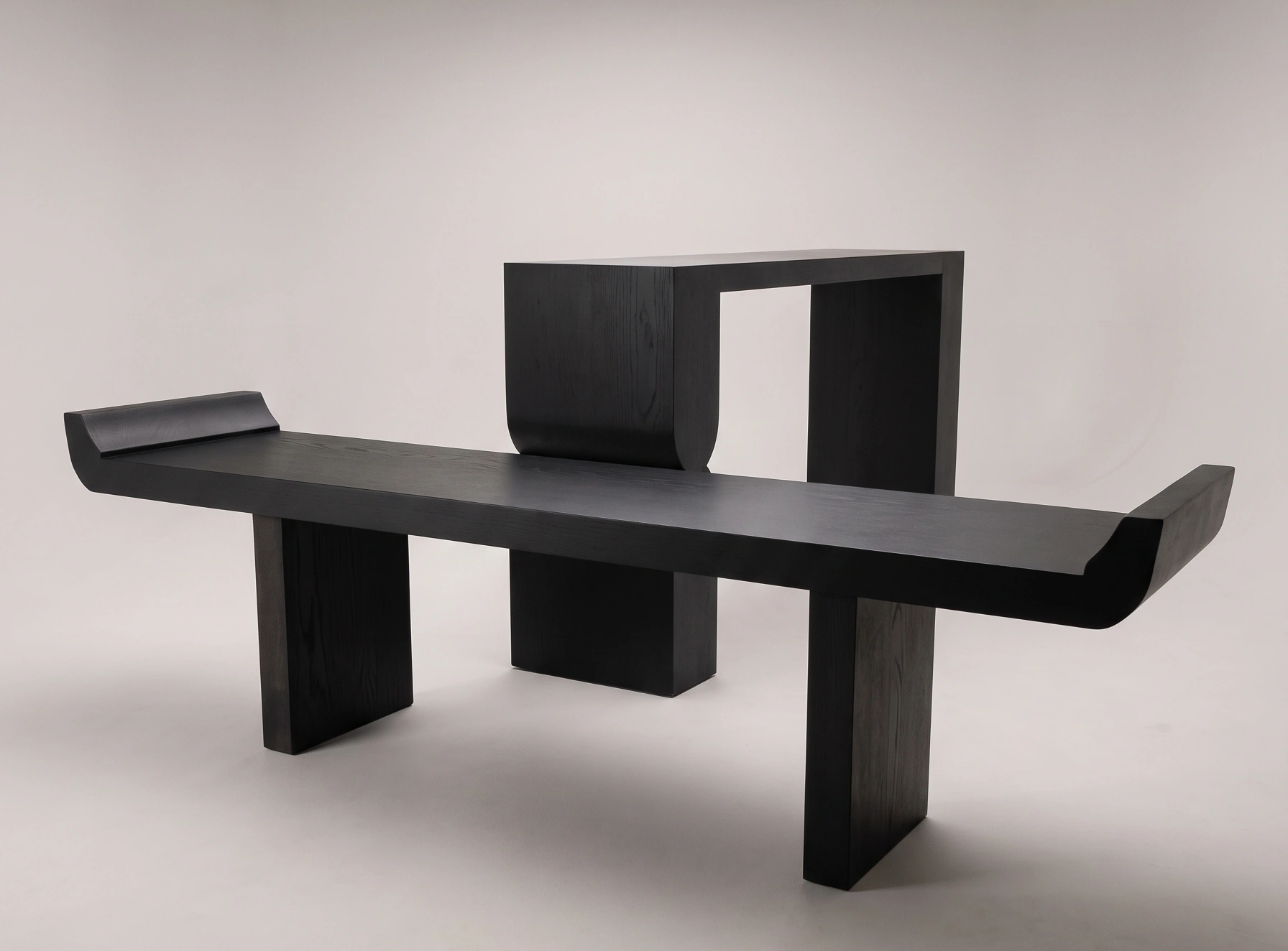 ława i konsola komplet mebli do salonu di przedpokoju hallu korytarza - dębowe meble na wymiar czarne meble ciemne