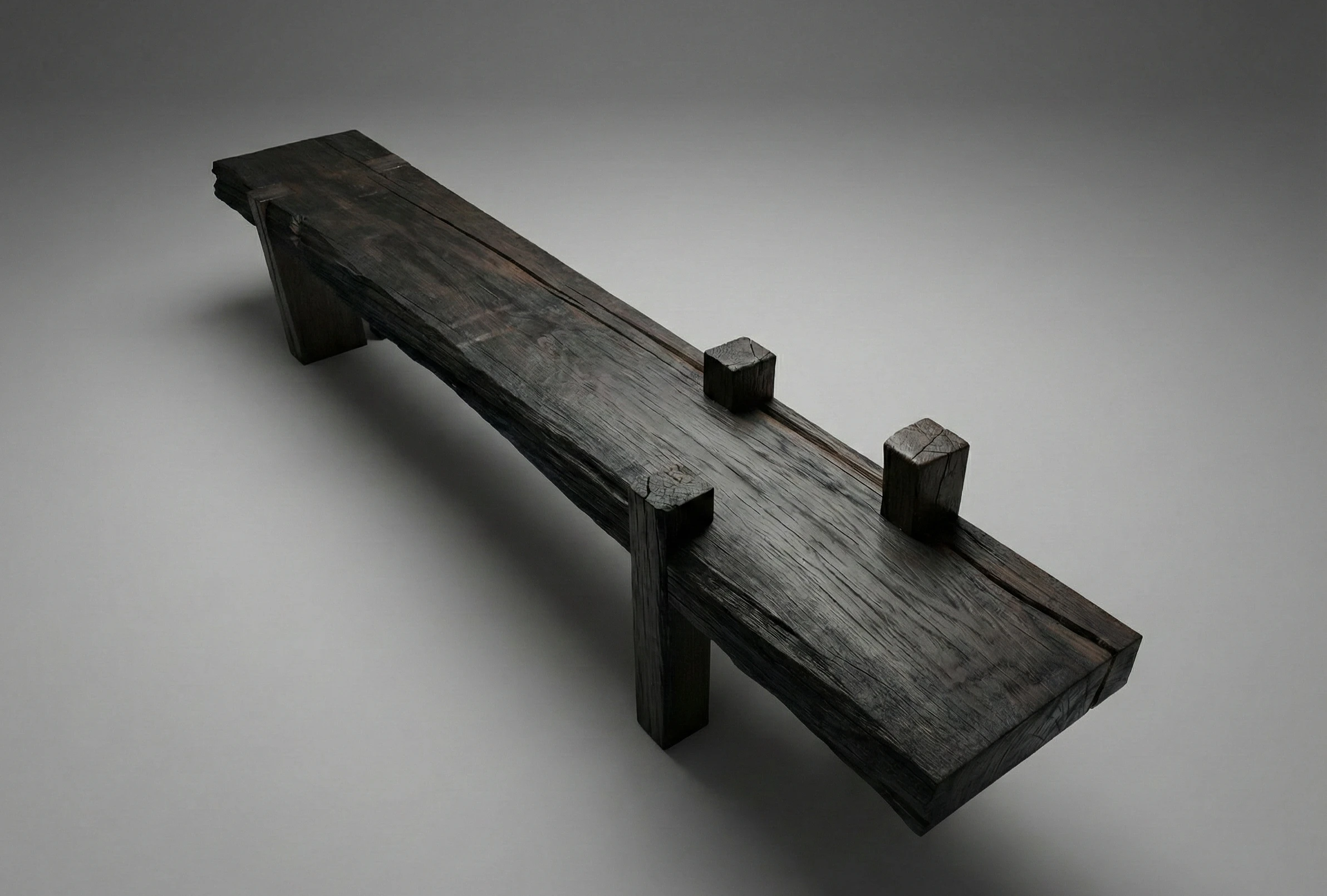 nowoczesna ława z drewna czarnego dębu z naturalnym oflisem